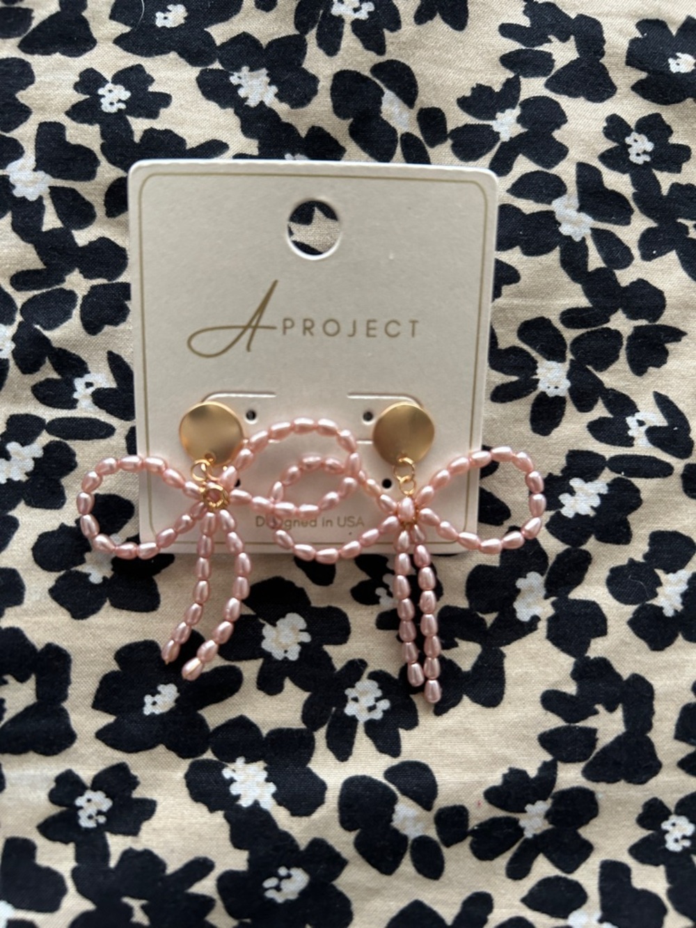 Pink Beaded Bow Drop Earrings